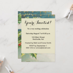 Christmas Scene Holly Snow Winter Invitation