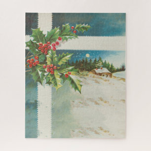 Christmas Scene Holly Snow Winter Jigsaw Puzzle