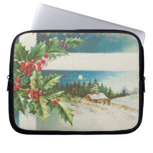 Christmas Scene Holly Snow Winter Laptop Sleeve