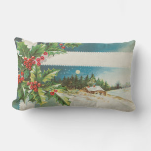 Christmas Scene Holly Snow Winter Lumbar Cushion