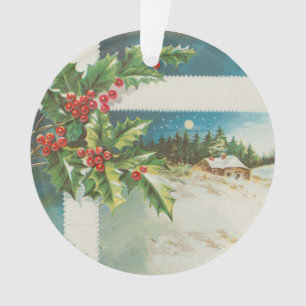 Christmas Scene Holly Snow Winter Ornament