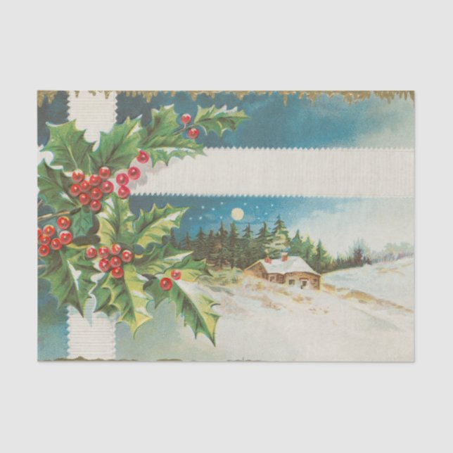 Christmas Scene Holly Snow Winter Tissue Paper (Front)