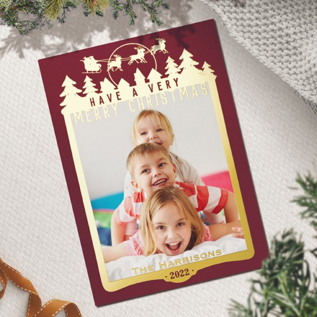Christmas Scene Metallic & Ruby Red Elegant Photo  Foil Holiday Card (Creator Uploaded)