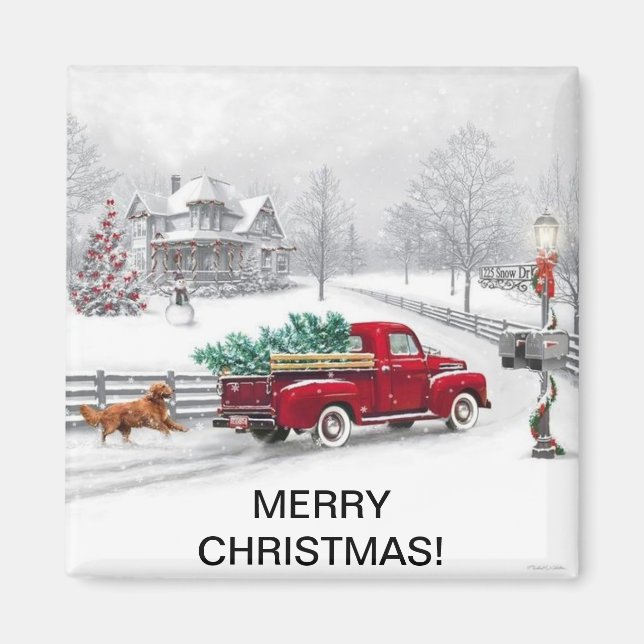 Christmas Scene on a Square Magnet (Front)
