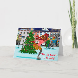 Christmas Scene (Skating) Folding Greeting Card