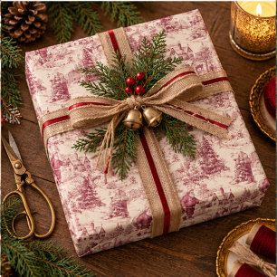 Christmas Scene Toile Elegant Wrapping Paper
