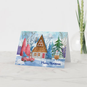 Christmas Scene with A-Frame & Red Truck Card