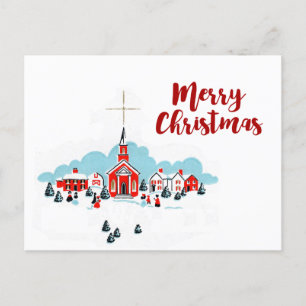 Christmas Scene with a Red Church and Star Above Holiday Postcard