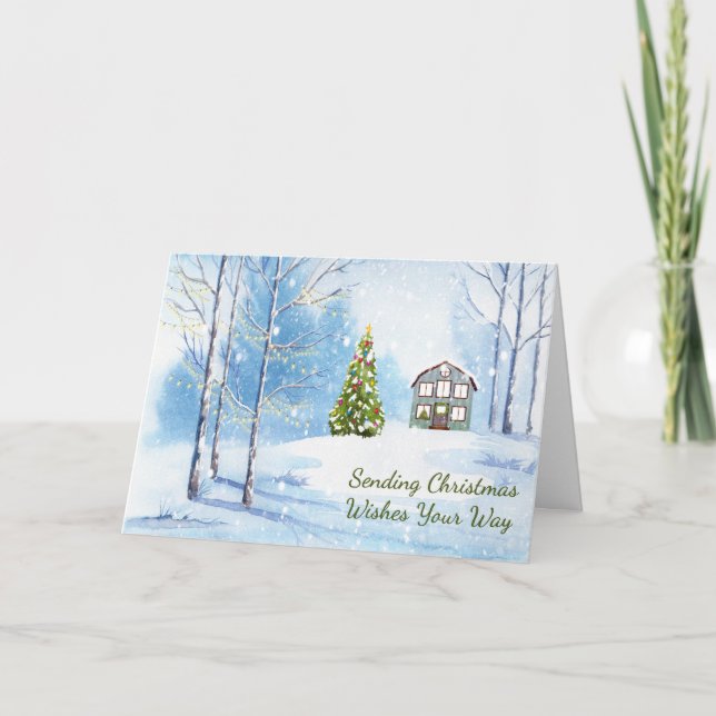 Christmas Scene with House & Woods Card (Front)