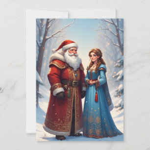 Christmas scene with Santa Claus and Snow Maiden Card