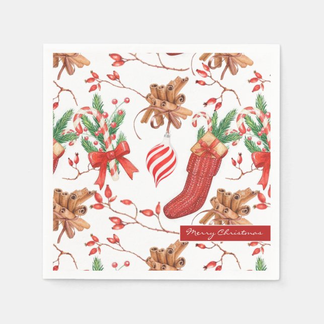 Christmas Scents Cinnamon and Peppermint Pattern Napkin (Front)