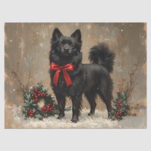 Christmas Schipperke Dog with a Red Bow Decoupage Tissue Paper