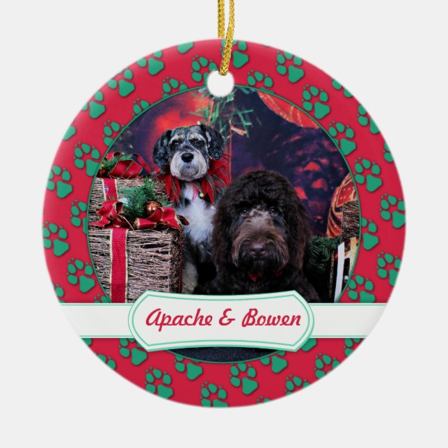 Christmas - Schnauzer Apache - Bowen LabraDoodle Ceramic Tree Decoration (Front)