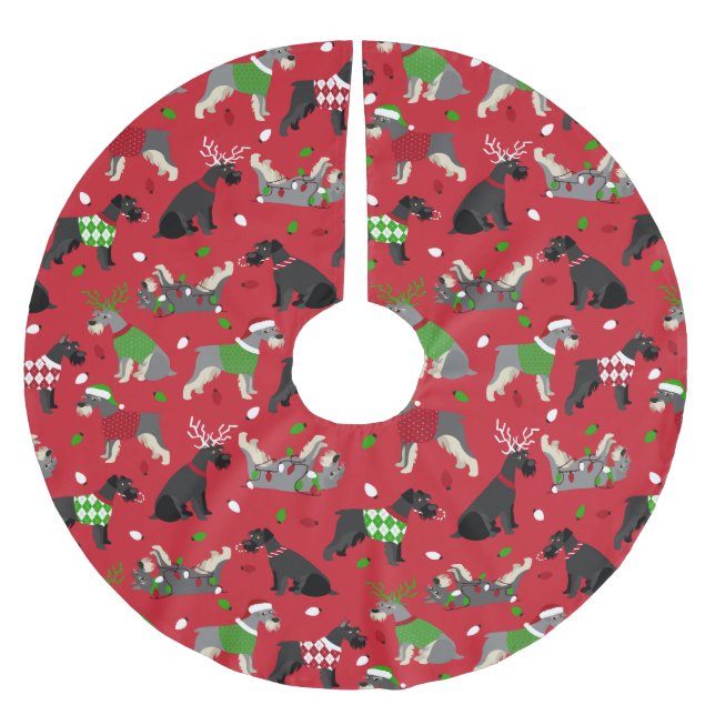 Christmas Schnauzer Brushed Polyester Tree Skirt (Front)