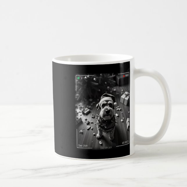 Christmas Schnauzer Caught On Camera  Coffee Mug (Right)