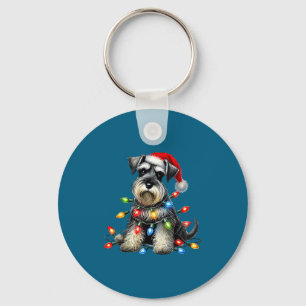 Christmas Schnauzer Dog Santa Hat Xmas Light Holid Key Ring