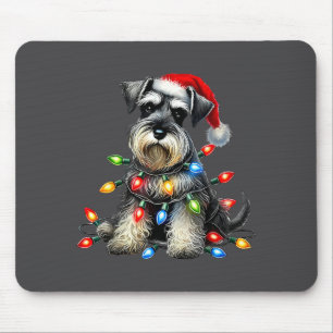 Christmas Schnauzer Dog Santa Hat Xmas Light Holid Mouse Pad
