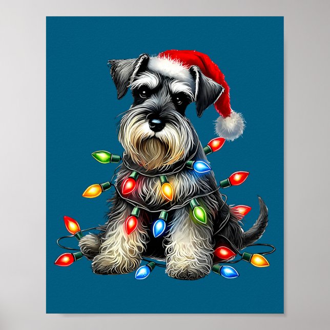 Christmas Schnauzer Dog Santa Hat Xmas Light Holid Poster (Front)