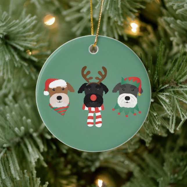 Christmas Schnauzer Dogs Ceramic Ornament (Tree)
