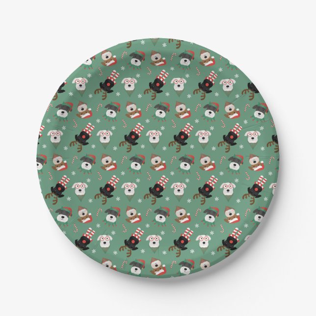 Christmas Schnauzer Dogs Paper Plate (Front)