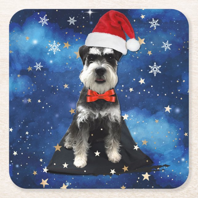 Christmas Schnauzer Square Paper Coaster (Front)