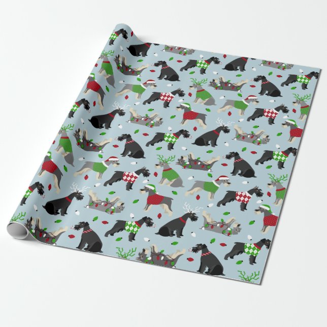 Christmas Schnauzer Wrapping Paper (Unrolled)