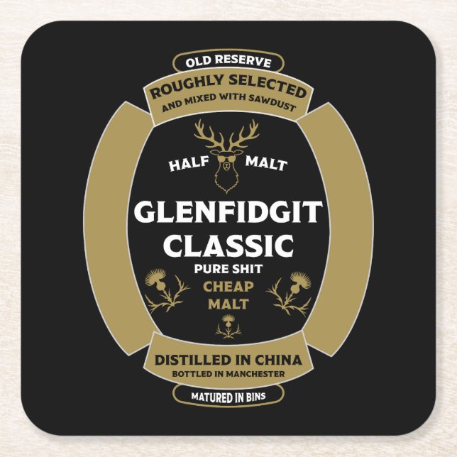 Christmas Scotch Whiskey Label Square Paper Coaster (Front)