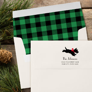 Christmas Scottie Dog Buffalo Plaid Green Envelope