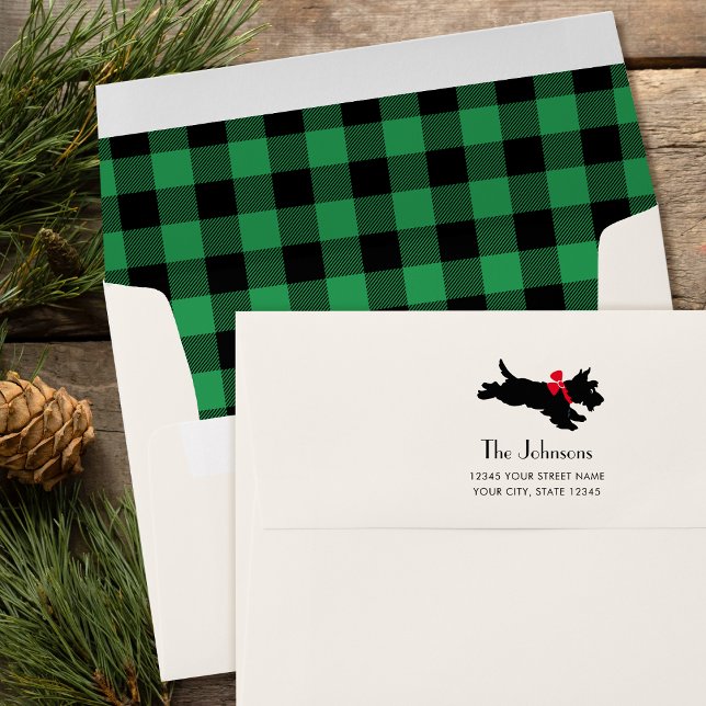 Christmas Scottie Dog Buffalo Plaid Green Envelope (Creator Uploaded)