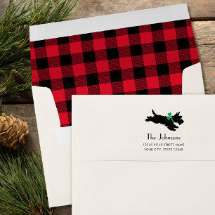 Christmas Scottie Dog Buffalo Plaid Name Red Envelope