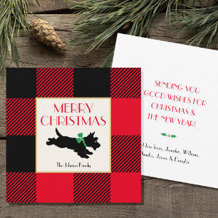 Christmas Scottie Dog Buffalo Plaid Red Flat Card