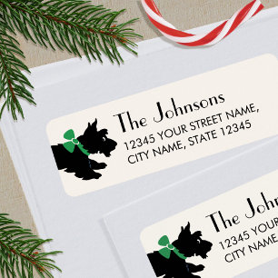 Christmas Scottie Dog Green Bow Return Address Label