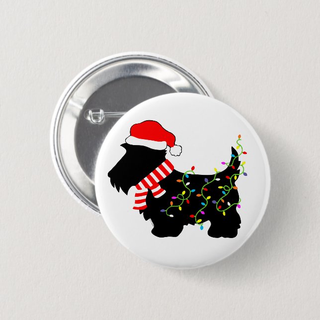 Christmas Scottie Dog With Lights 6 Cm Round Badge (Front & Back)