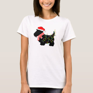 Christmas Scottie Dog With Lights T-Shirt