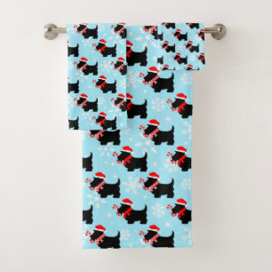 Christmas Scottie Dogs Pattern Bath Towel Set