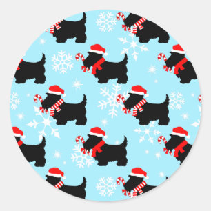 Christmas Scottie Dogs Pattern Classic Round Sticker