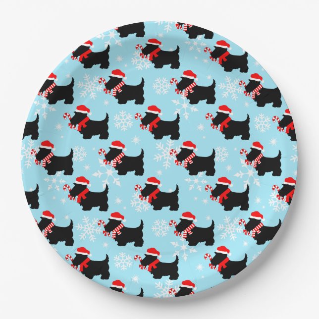 Christmas Scottie Dogs Pattern Paper Plate (Front)