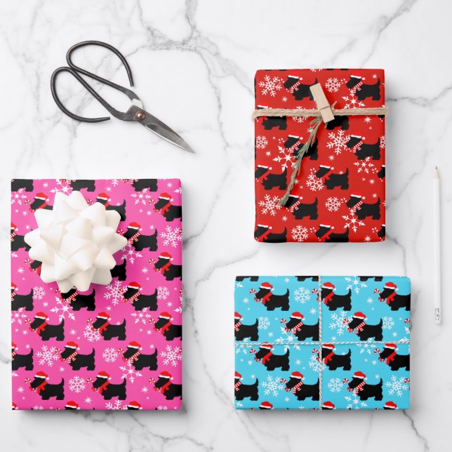 Christmas Scottie Dogs Pattern Wrapping Paper Shee (Front)