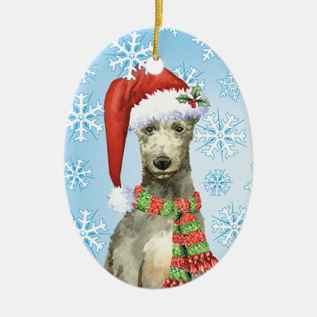 Christmas Scottish Deerhound Ceramic Ornament (Front)