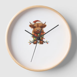 Christmas Scottish Highland Cow Classic T-Shirt Clock