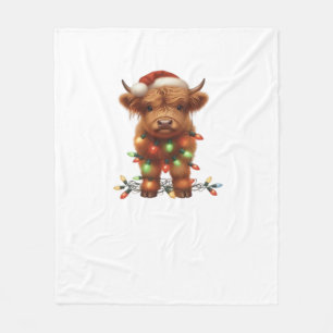 Christmas Scottish Highland Cow Classic T-Shirt Fleece Blanket