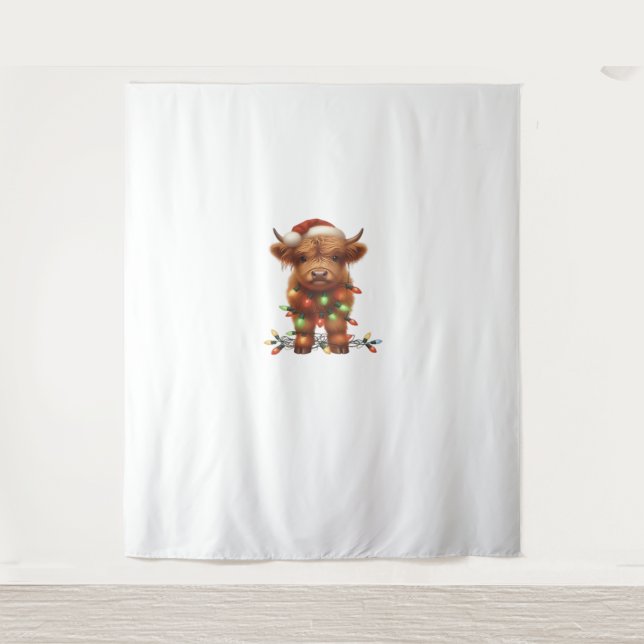 Christmas Scottish Highland Cow Classic T-Shirt Tapestry (Front)