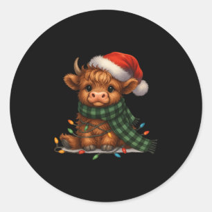 Christmas Scottish Highland Cow Santa Xmas Farm An Classic Round Sticker