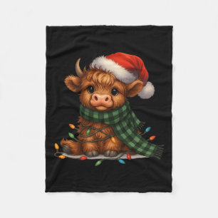 Christmas Scottish Highland Cow Santa Xmas Farm An Fleece Blanket
