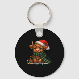 Christmas Scottish Highland Cow Santa Xmas Farm An Key Ring