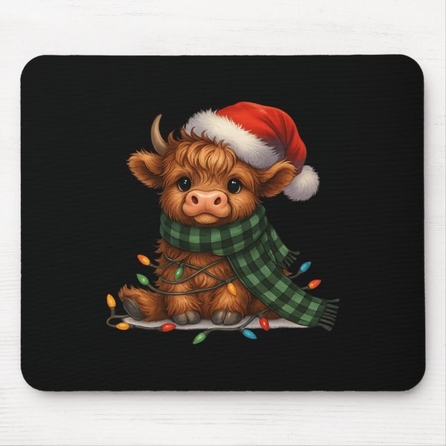 Christmas Scottish Highland Cow Santa Xmas Farm An Mouse Pad (Front)
