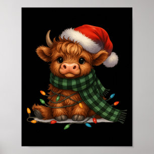 Christmas Scottish Highland Cow Santa Xmas Farm An Poster