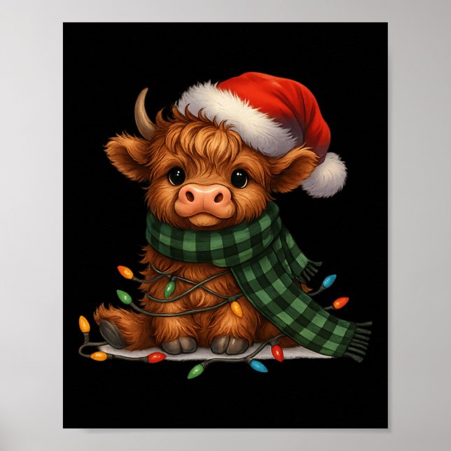 Christmas Scottish Highland Cow Santa Xmas Farm An Poster (Front)