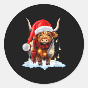 Christmas Scottish Highland Cow Wrapped In Christm Classic Round Sticker