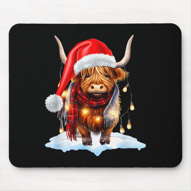 Christmas Scottish Highland Cow Wrapped In Christm Mouse Pad (Front)
